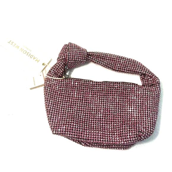 NWT Madison West Knotted Rhinestone Dumpling Evening Handbag Purse in Pink - Picture 4 of 6